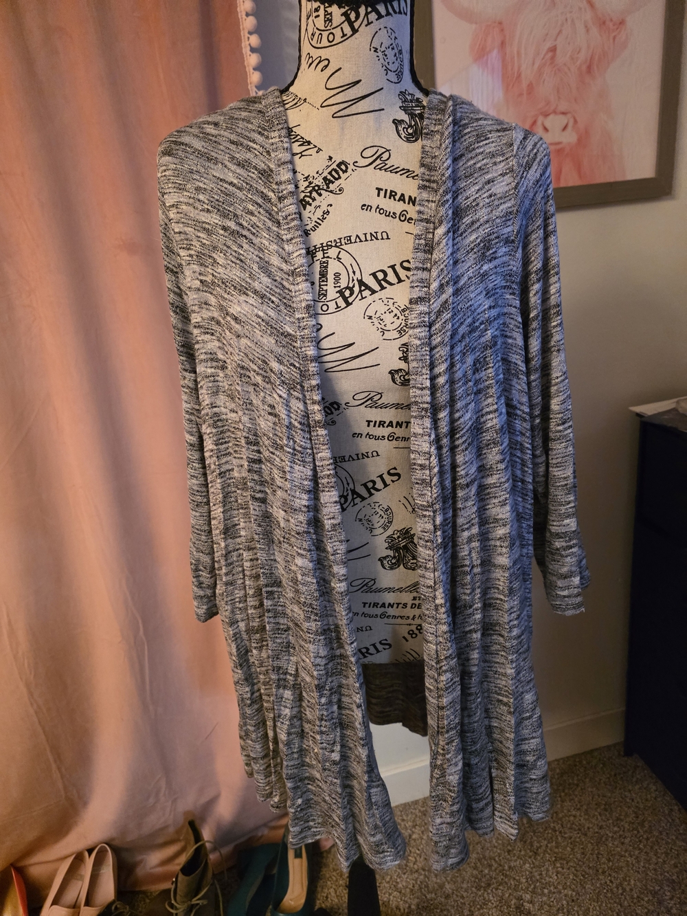 Open-Front Marled Gray Women's Cardigan Sweater